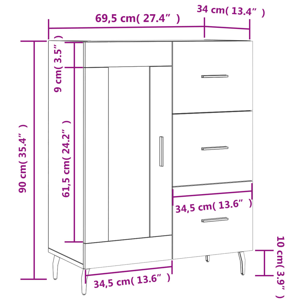 vidaXL Sideboard Schwarz 69,5x34x90 cm Holzwerkstoff