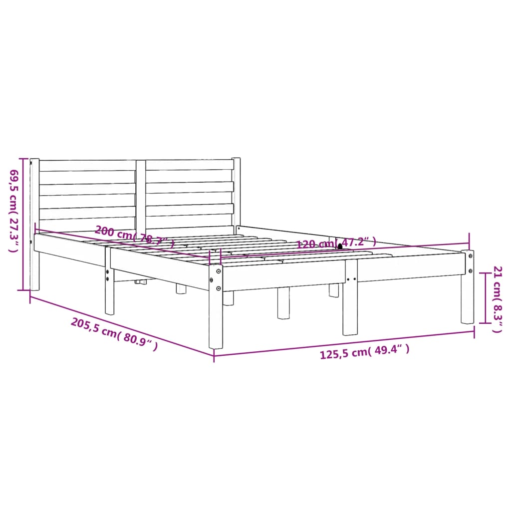 vidaXL Massivholzbett ohne Matratze Wachsbraun 120x200 cm Kiefernholz