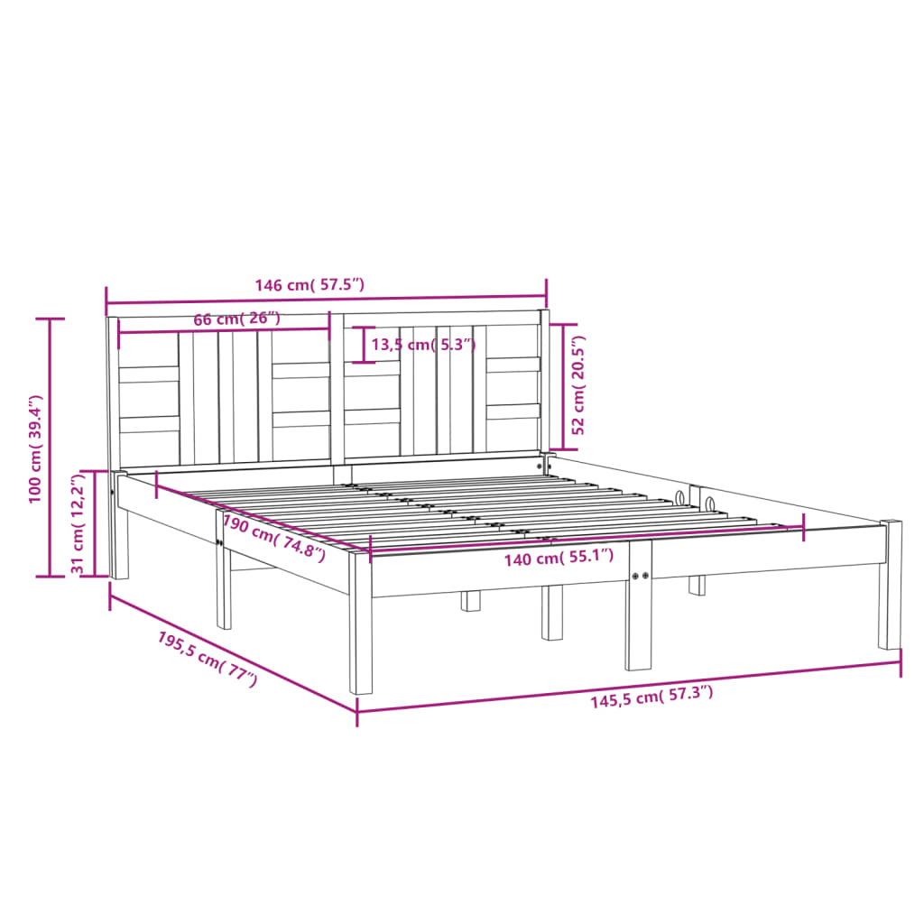 vidaXL Massivholzbett 140x190 cm