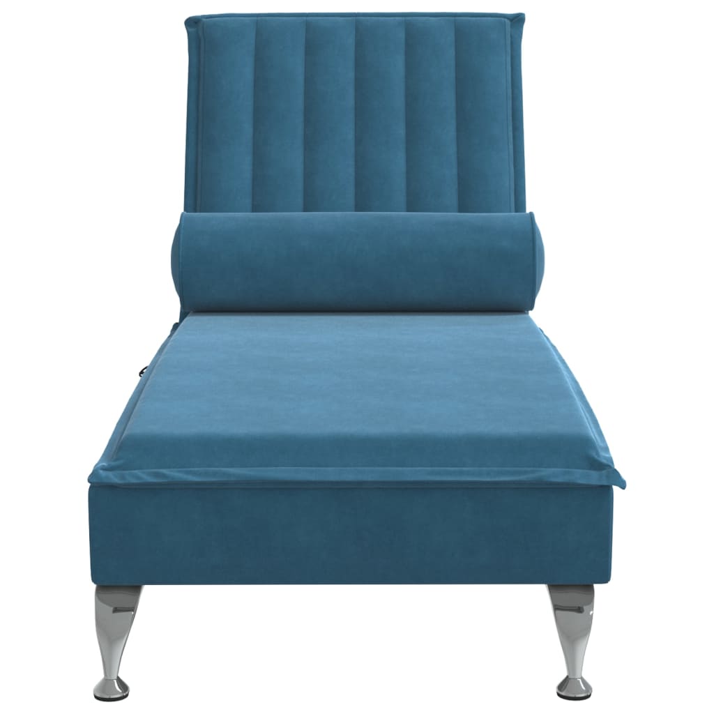 vidaXL Massage-Chaiselongue mit Nackenrolle Blau Samt