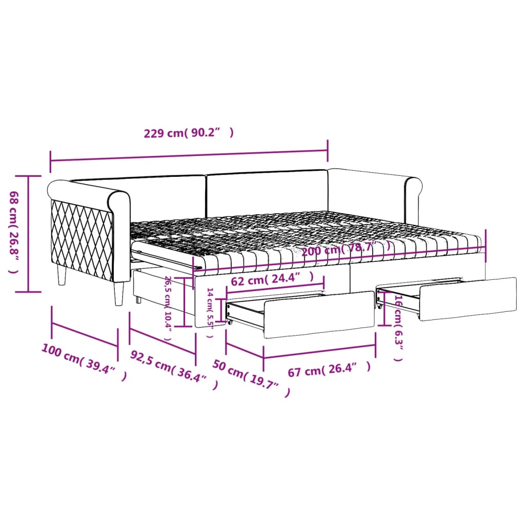 vidaXL Tagesbett Ausziehbar mit Schubladen Hellgrau 90x200 cm Samt