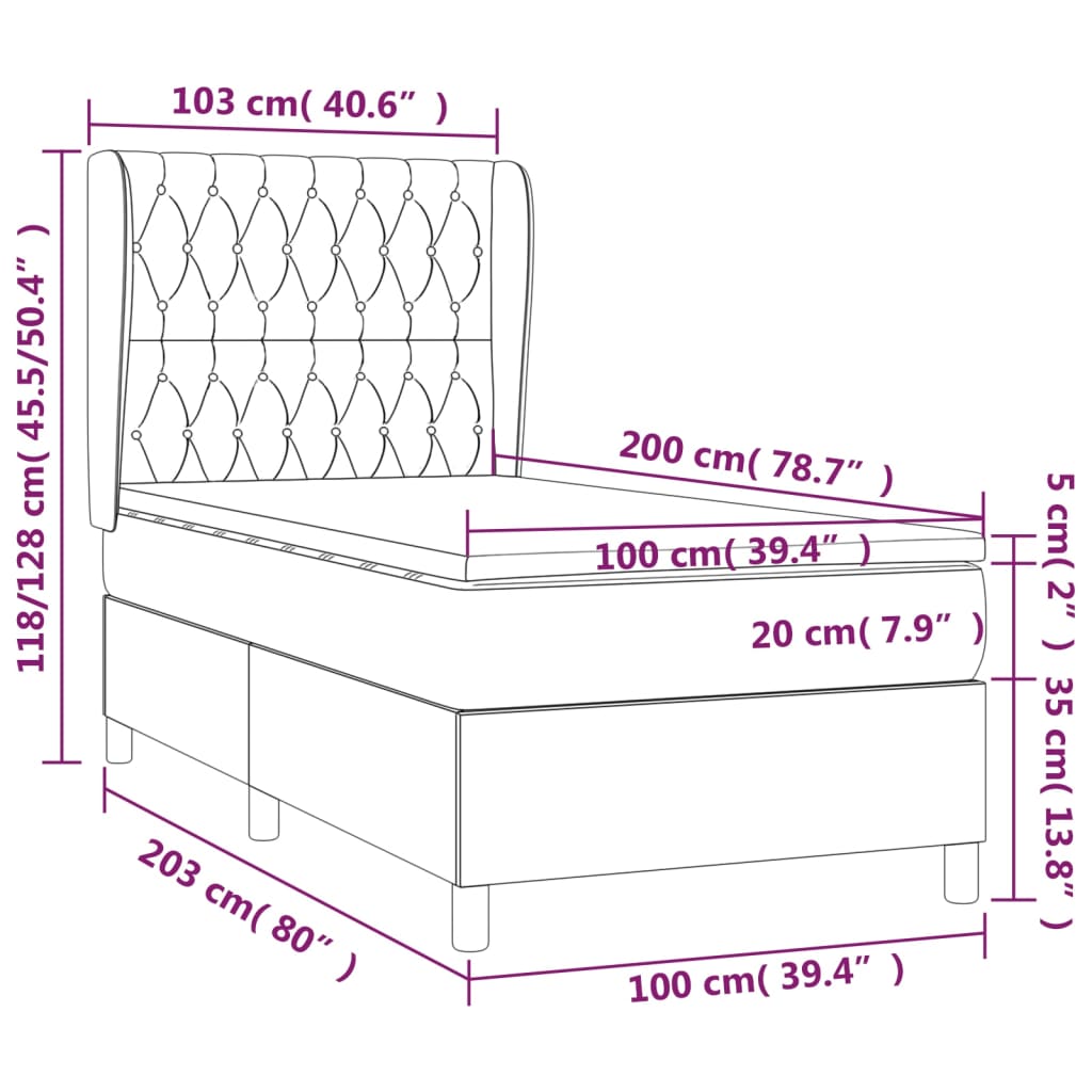 vidaXL Boxspringbett mit Matratze Taupe 100x200 cm Stoff