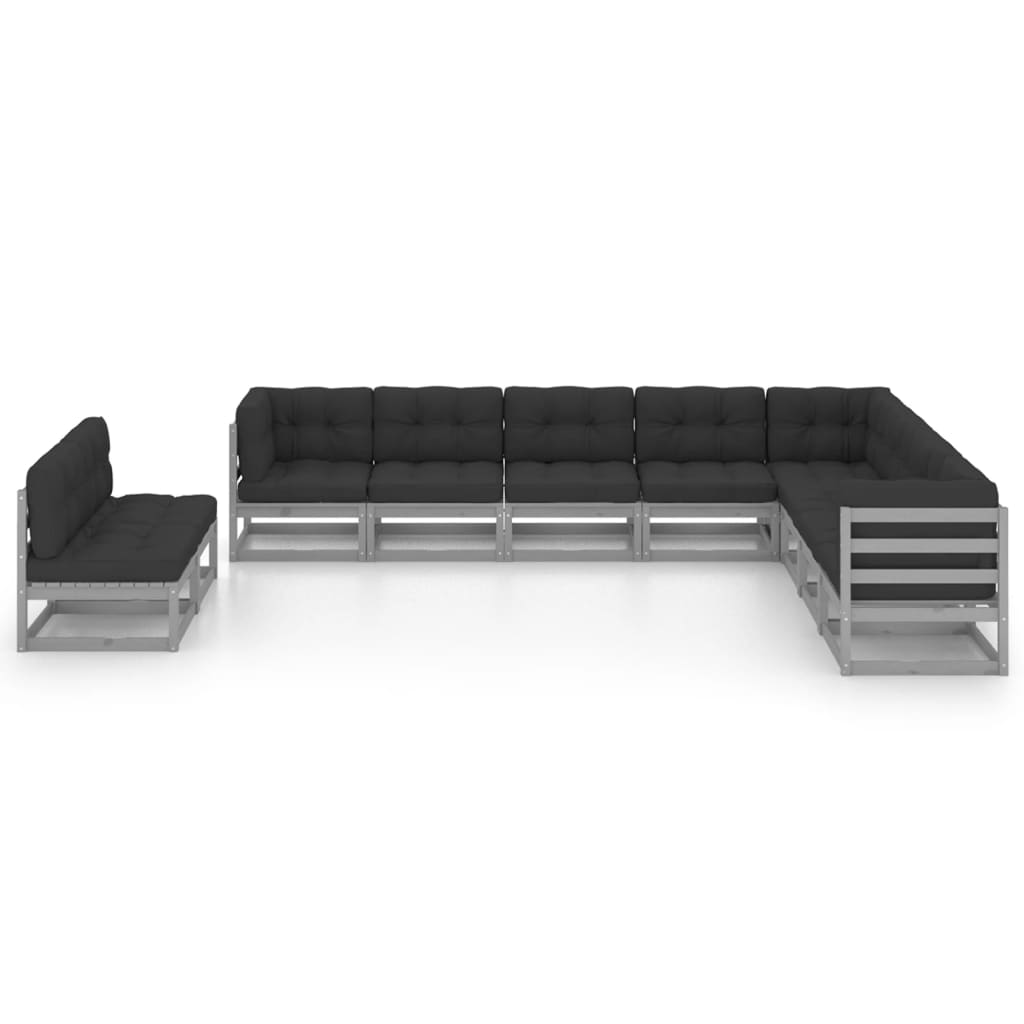 vidaXL 10-tlg. Garten-Lounge-Set mit Kissen Grau Massivholz Kiefer