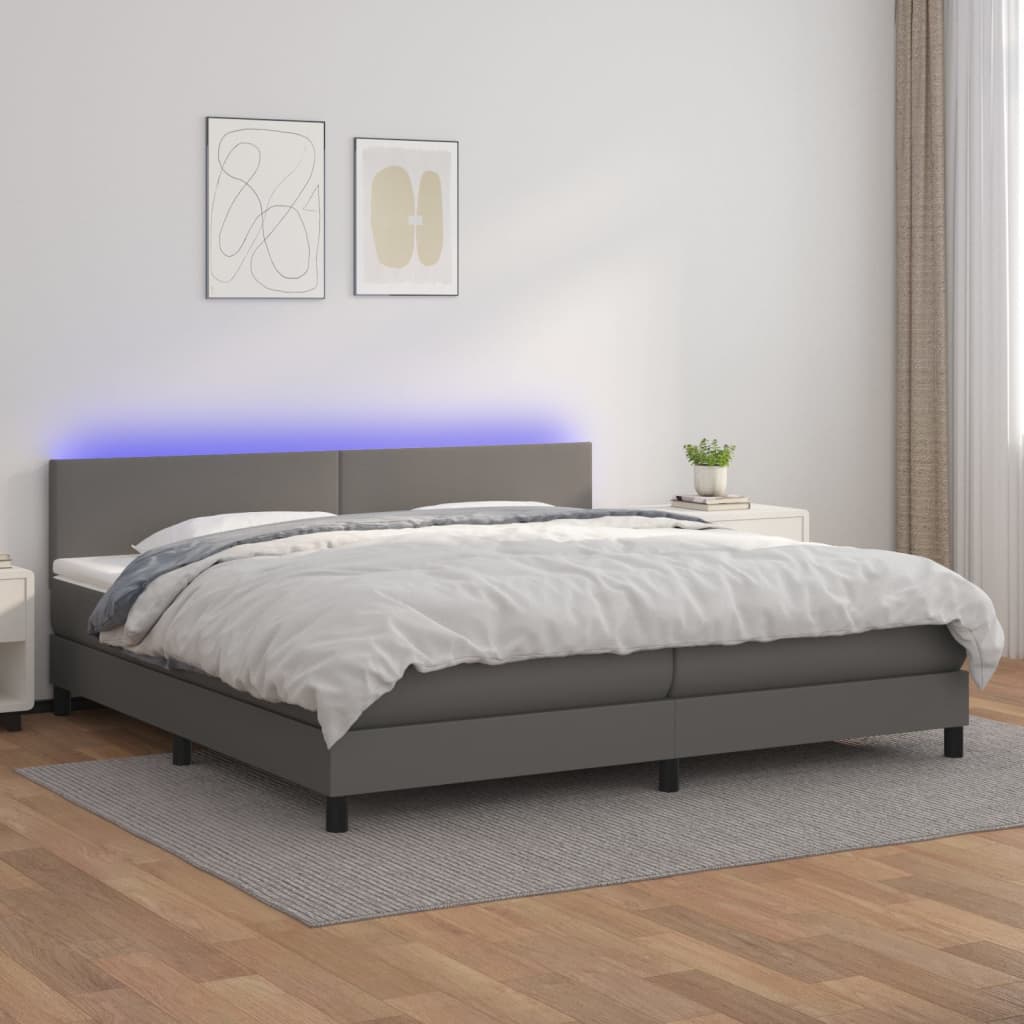 vidaXL Boxspringbett mit Matratze & LED Grau 200x200 cm Kunstleder