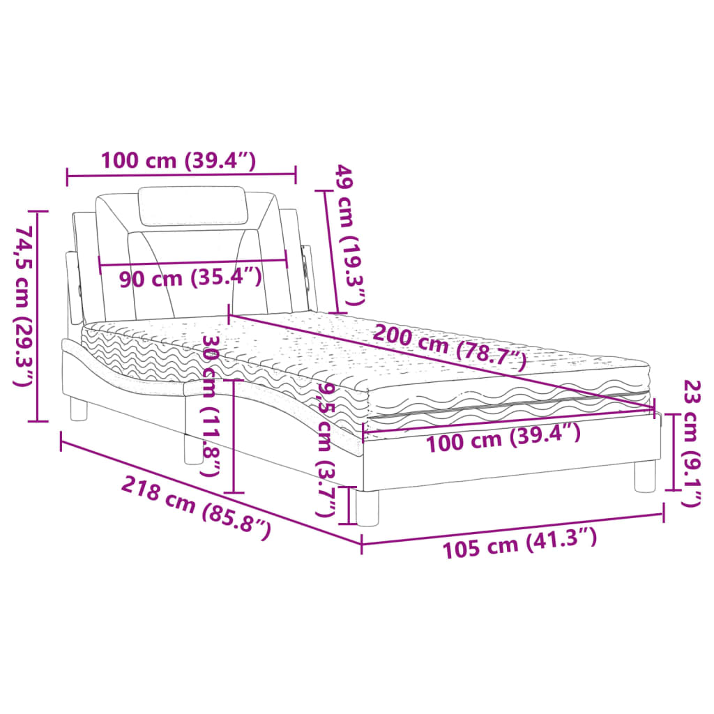 vidaXL Bett mit Matratze Grau 100x200 cm Kunstleder