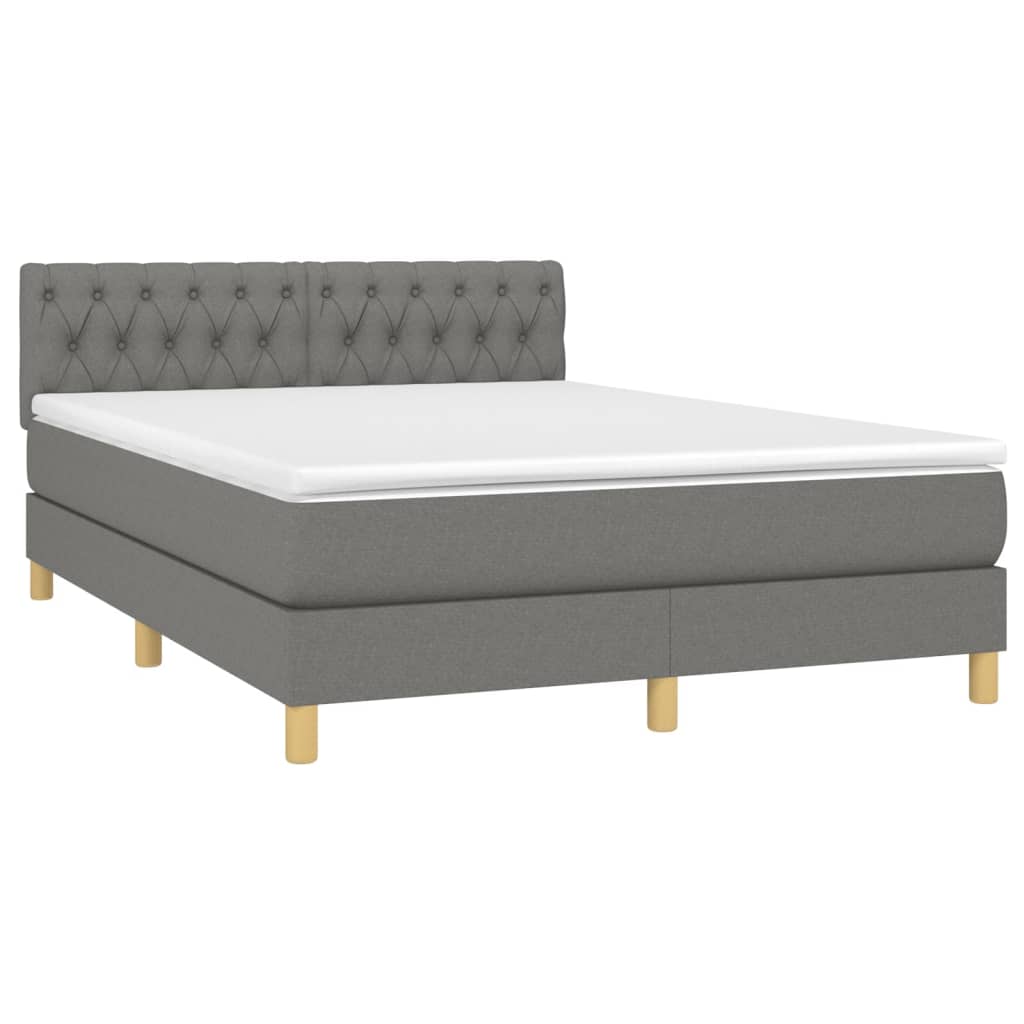 vidaXL Boxspringbett mit Matratze & LED Dunkelgrau 140x200 cm Stoff