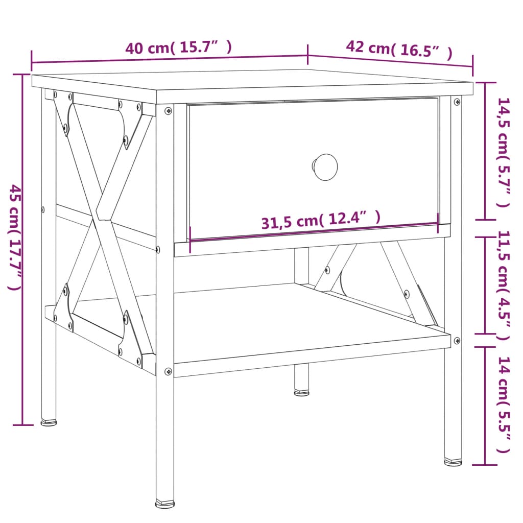 vidaXL Nachttisch Braun Eichen-Optik 40x42x45 cm Holzwerkstoff