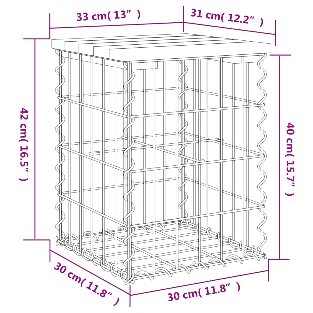 vidaXL Gartenbank aus Gabionen 33x31x42 cm Massivholz Kiefer