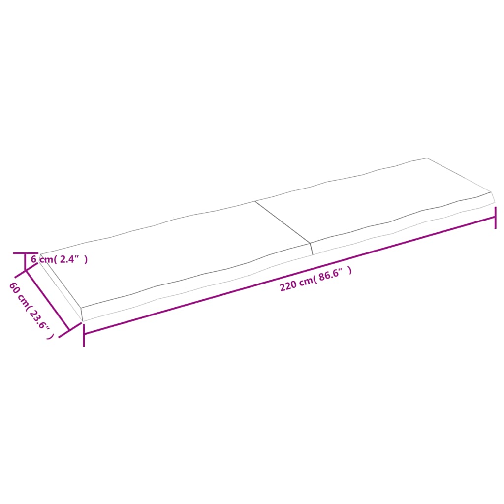 vidaXL Tischplatte 220x60x(2-6) cm Massivholz Behandelt Baumkante