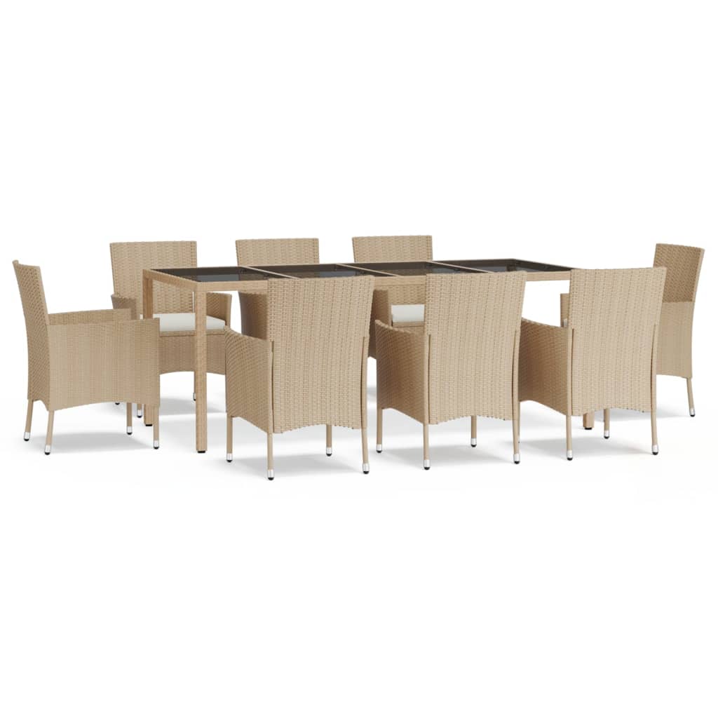 vidaXL 9-tlg. Garten-Essgruppe mit Kissen Beige Poly Rattan