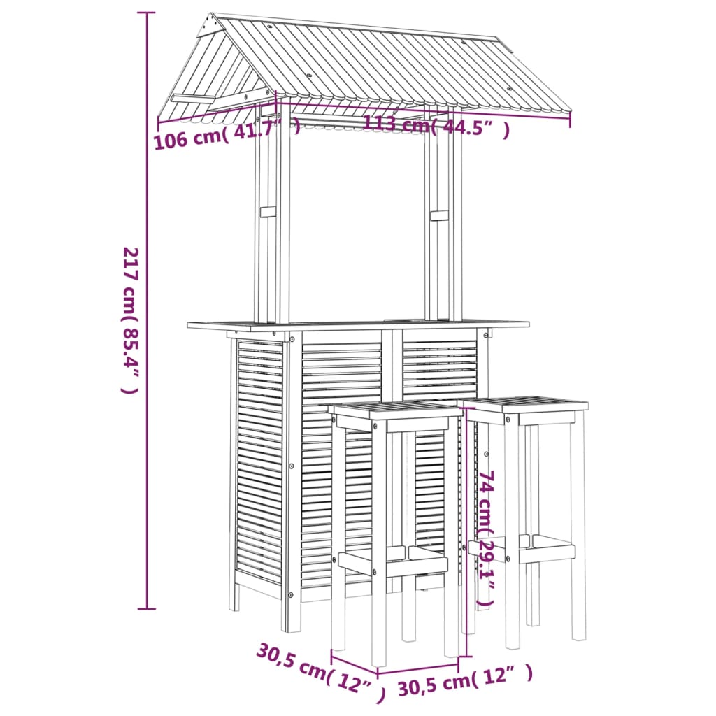 vidaXL 3-tlg. Gartenbar-Set Massivholz Akazie