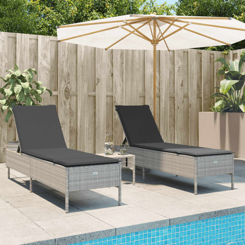 vidaXL 3-tlg. Sonnenliegen-Set mit Auflage Hellgrau Poly Rattan