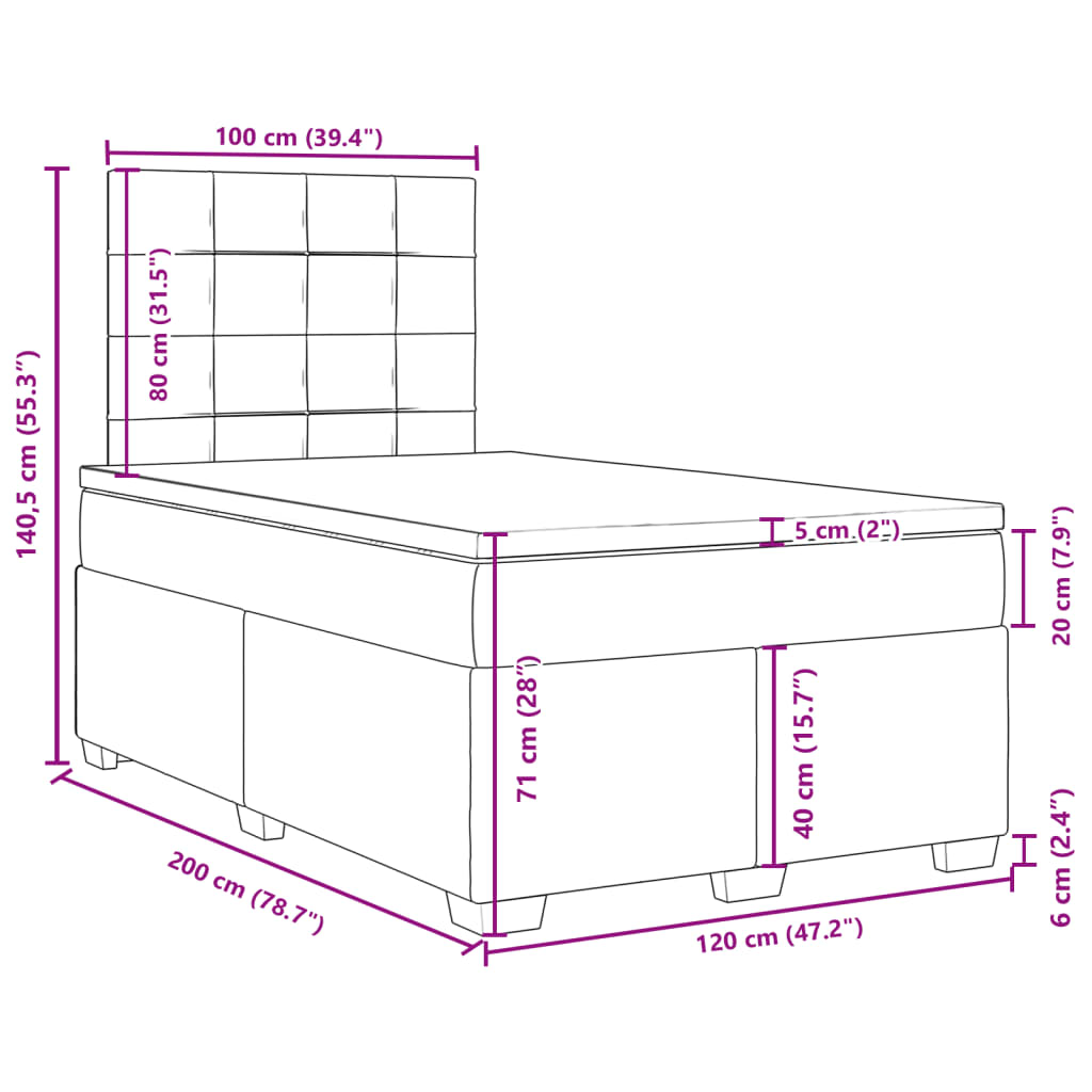 vidaXL Boxspringbett mit Matratze Dunkelgrün 120x200 cm Samt