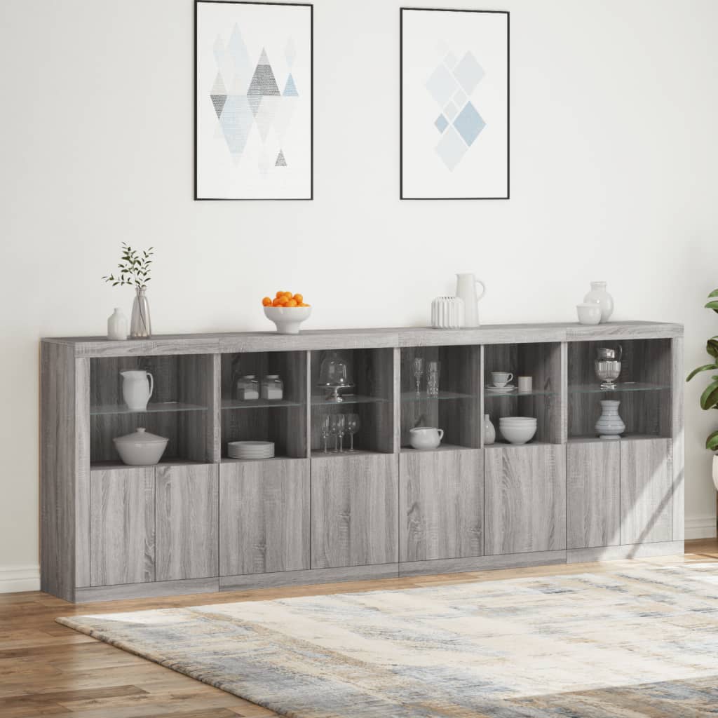 vidaXL Sideboard mit LED-Leuchten Grau Sonoma 283x37x100 cm