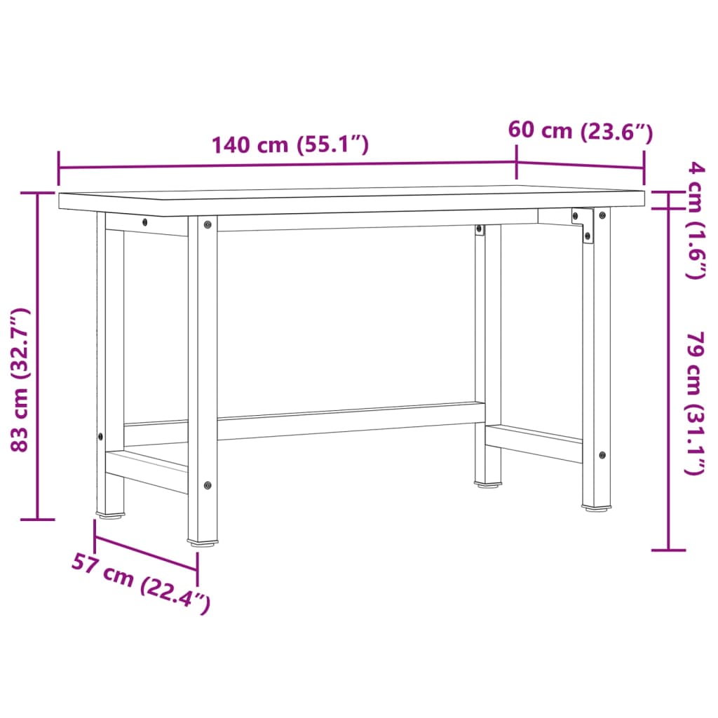 vidaXL Werkbank 140x60x83 cm Massivholz Akazie Rechteckig