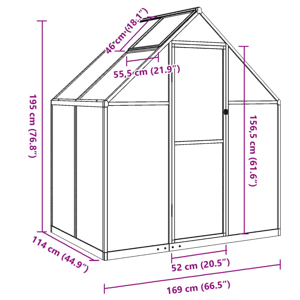 vidaXL Gewächshaus mit Fundamentrahmen Anthrazit 169x114x195 cm Alu