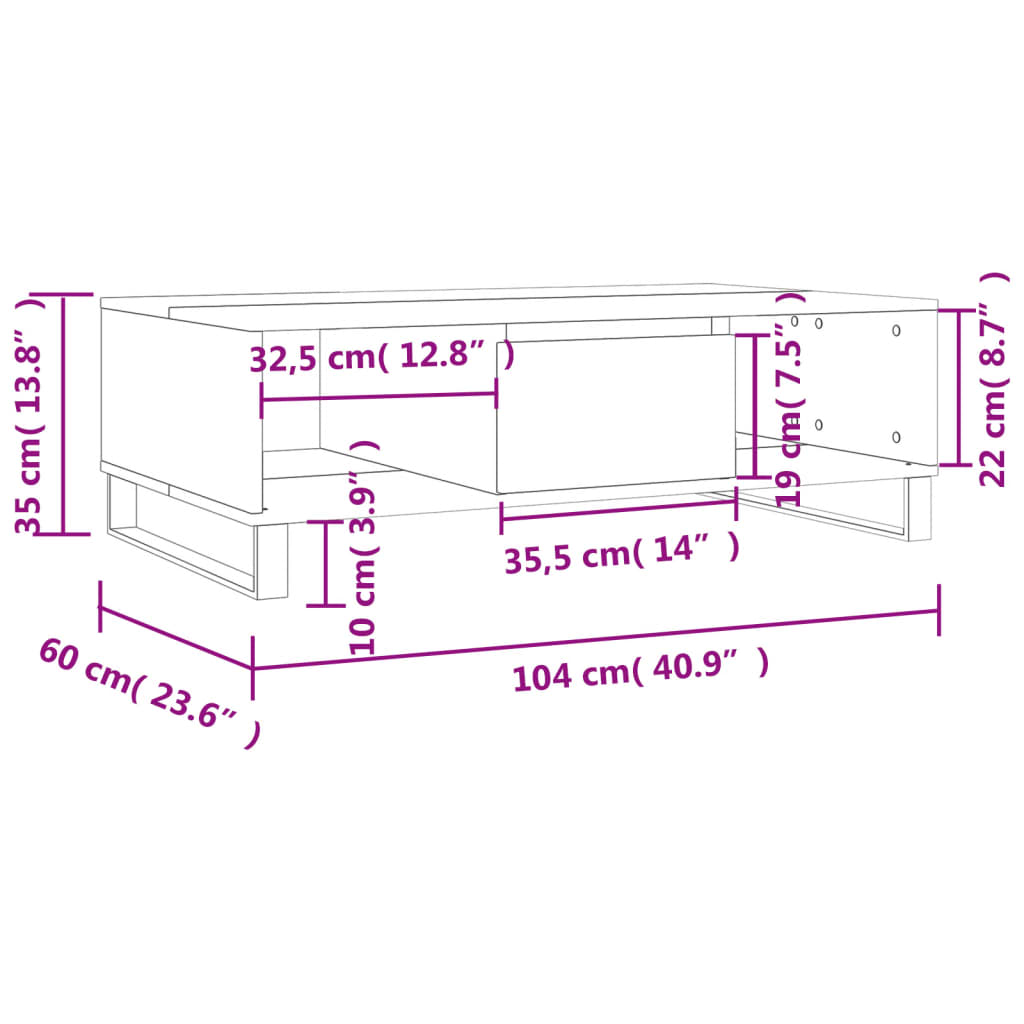 vidaXL Couchtisch Hochglanz-Weiß 104x60x35 cm Holzwerkstoff