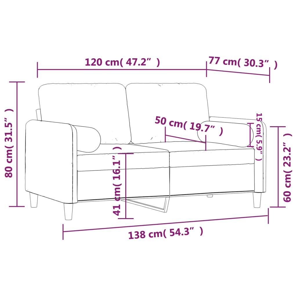 vidaXL 2-Sitzer-Sofa mit Zierkissen Hellgrau 120 cm Samt