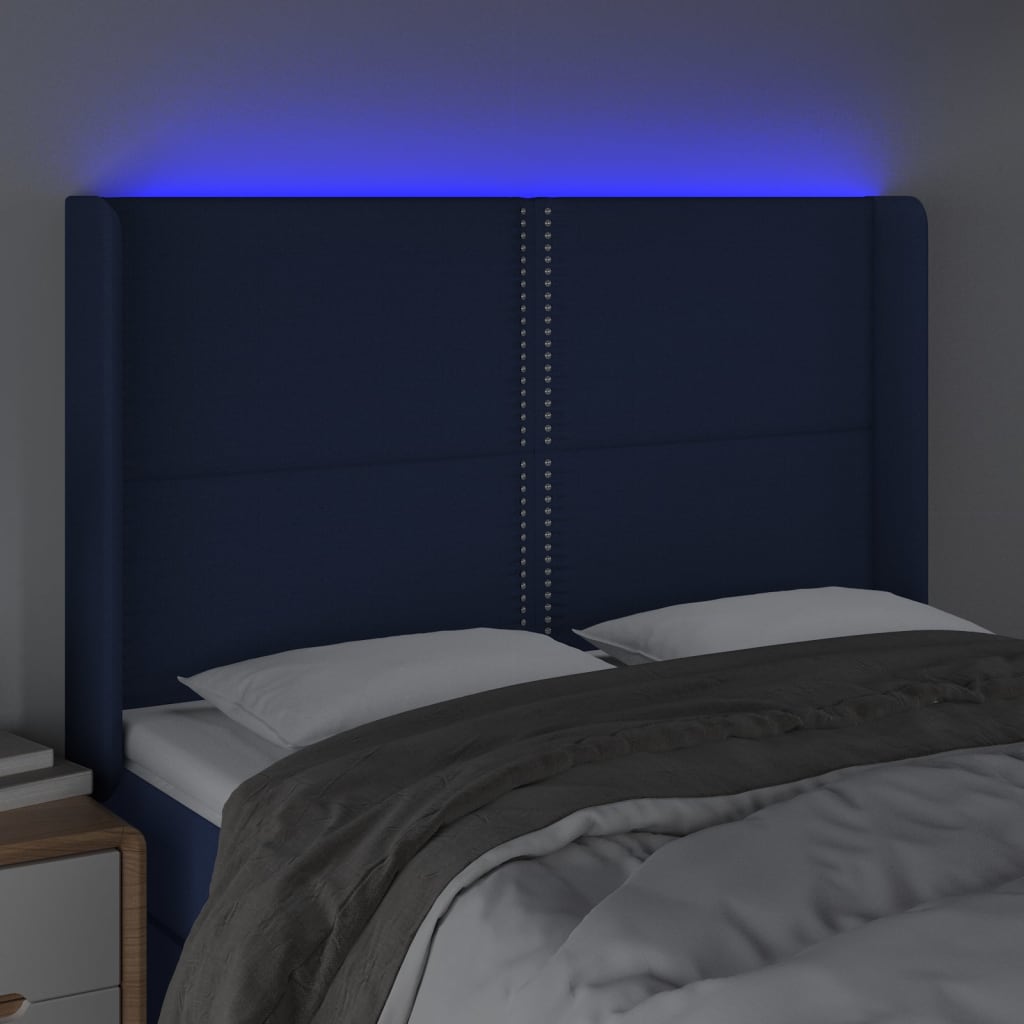 vidaXL LED Kopfteil Blau 147x16x118/128 cm Stoff