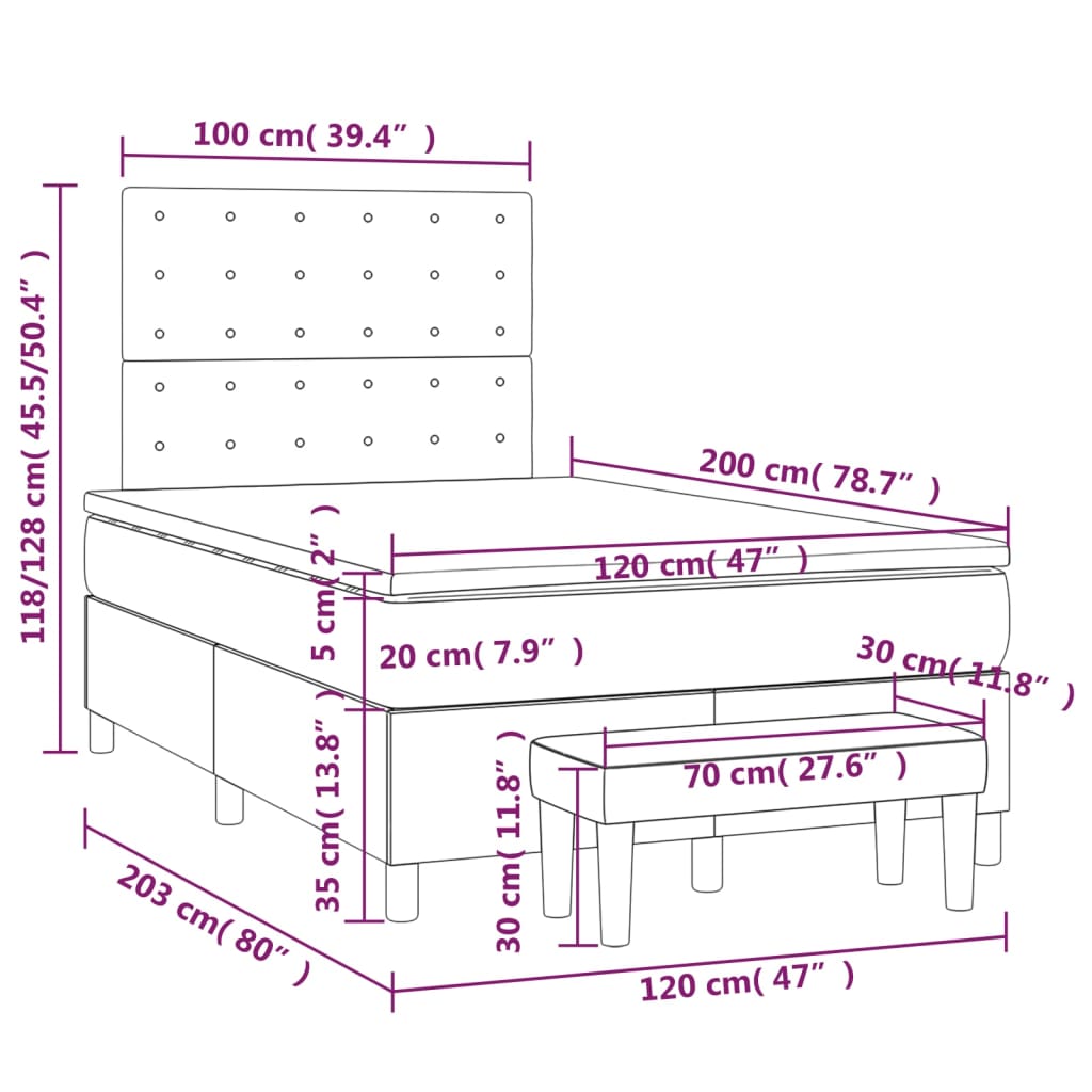 vidaXL Boxspringbett Matratze Cappuccino-Braun 120x200cm Kunstleder