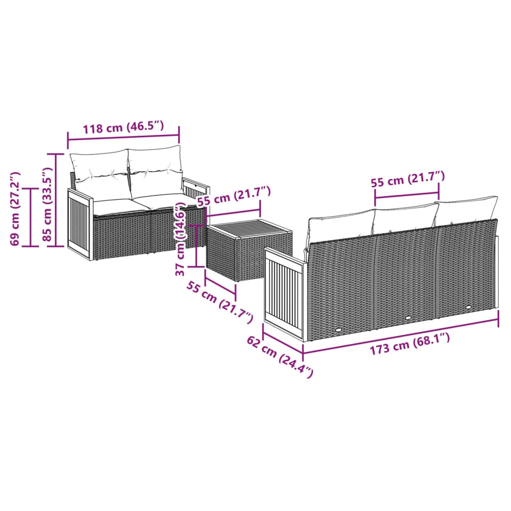 vidaXL 6-tlg. Garten-Sofagarnitur mit Kissen Grau Poly Rattan