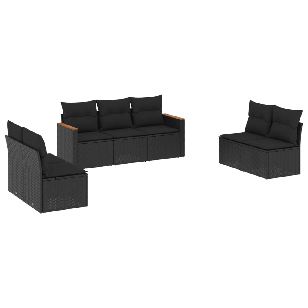 vidaXL 7-tlg. Garten-Sofagarnitur mit Kissen Schwarz Poly Rattan