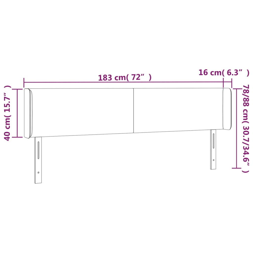 vidaXL Kopfteil mit Ohren Schwarz 183x16x78/88 cm Kunstleder