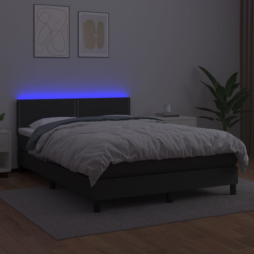 vidaXL Boxspringbett mit Matratze & LED Schwarz 140x190 cm Kunstleder