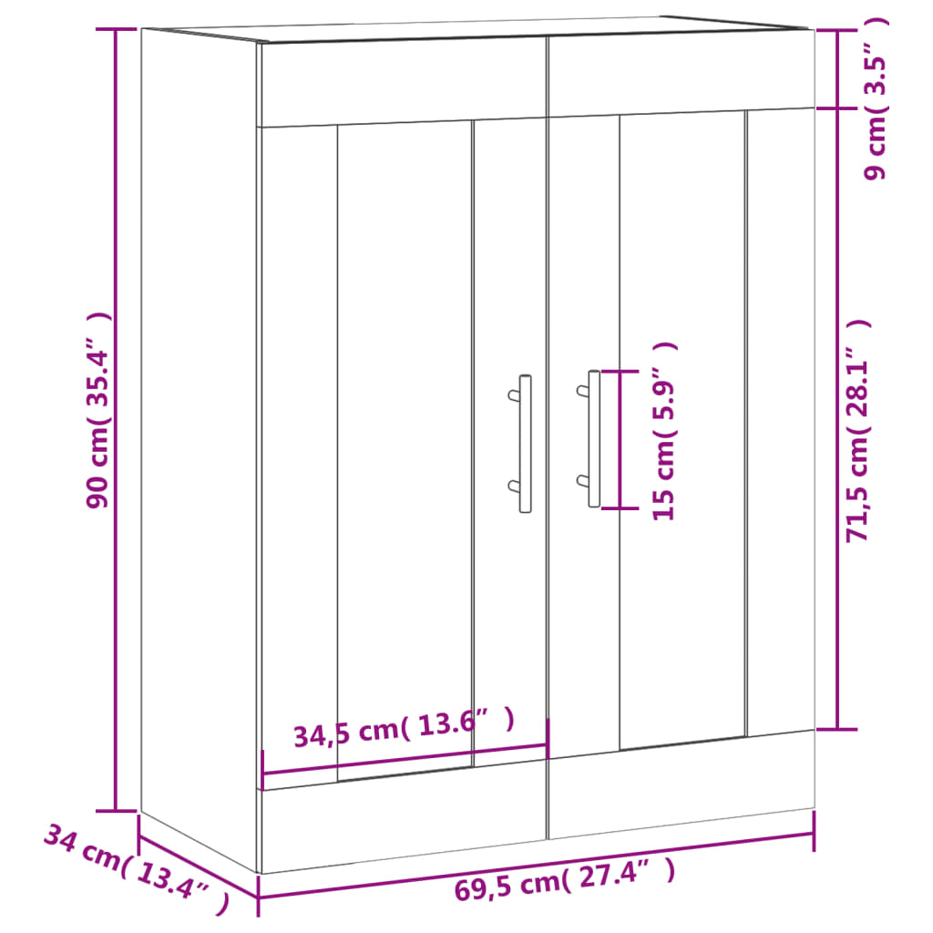 vidaXL Wandschrank Schwarz 69,5x34x90 cm Holzwerkstoff