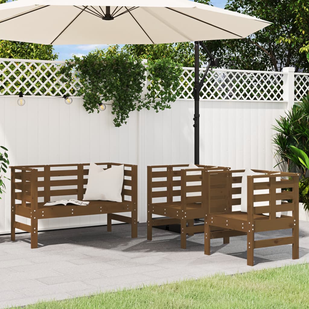 vidaXL 3-tlg. Garten-Lounge-Set Honigbraun Massivholz Kiefer