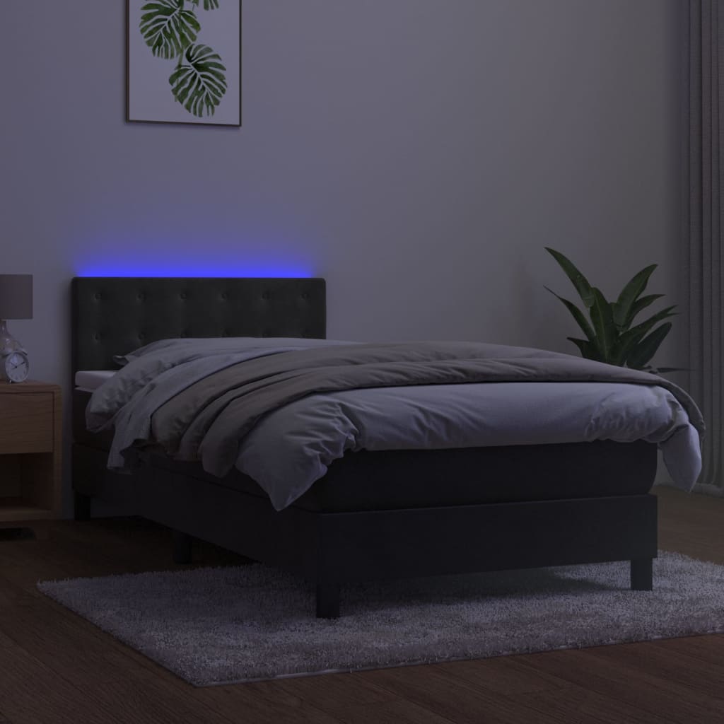 vidaXL Boxspringbett mit Matratze & LED Dunkelgrau 80x200 cm Samt