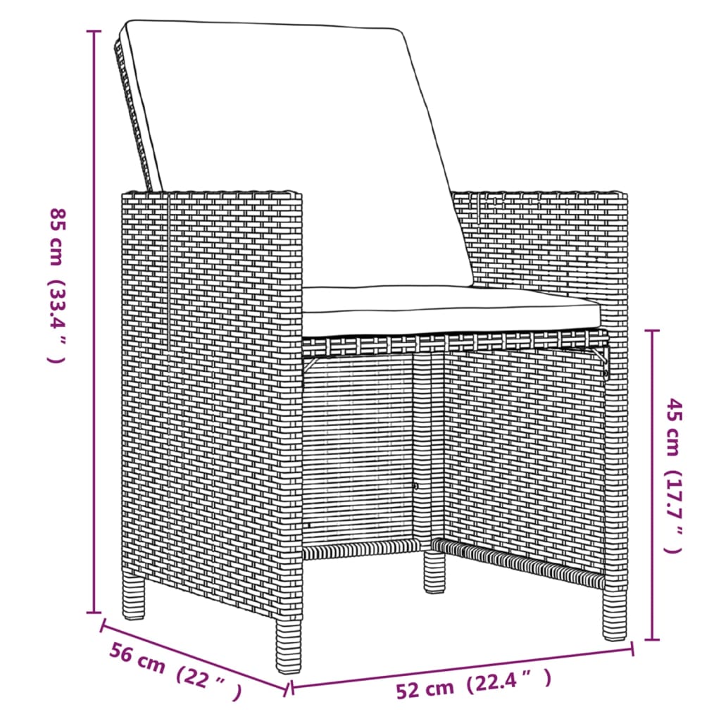 vidaXL 5-tlg. Garten-Essgruppe mit Kissen Poly Rattan Braun