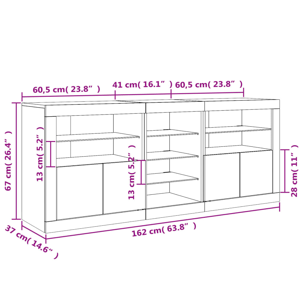 vidaXL Sideboard mit LED-Leuchten Weiß 162x37x67 cm