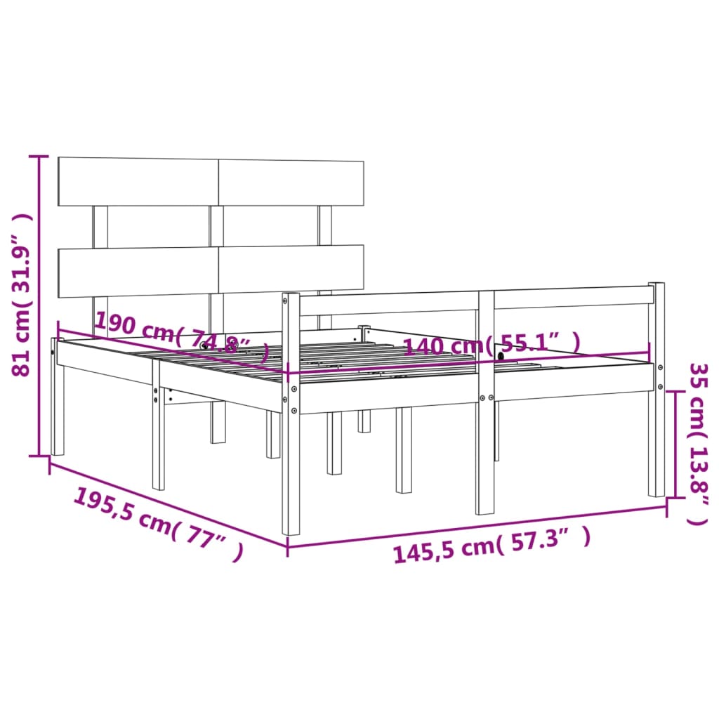 vidaXL Seniorenbett mit Kopfteil 140x190 cm Massivholz