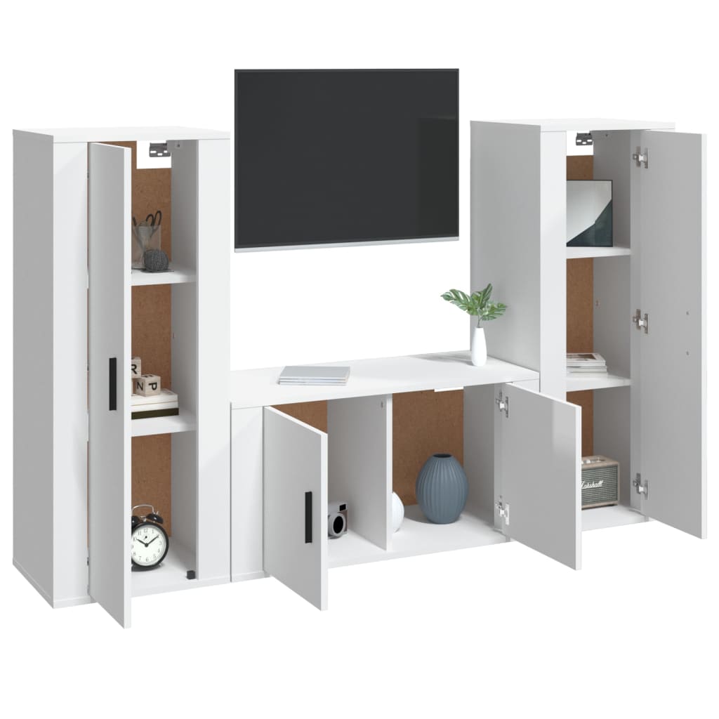 vidaXL 3-tlg. TV-Schrank-Set Hochglanz-Weiß Holzwerkstoff