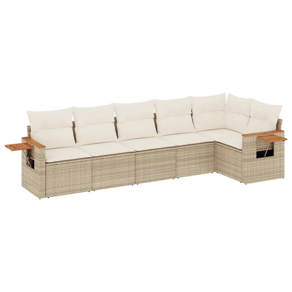 vidaXL 6-tlg. Garten-Sofagarnitur mit Kissen Beige Poly Rattan