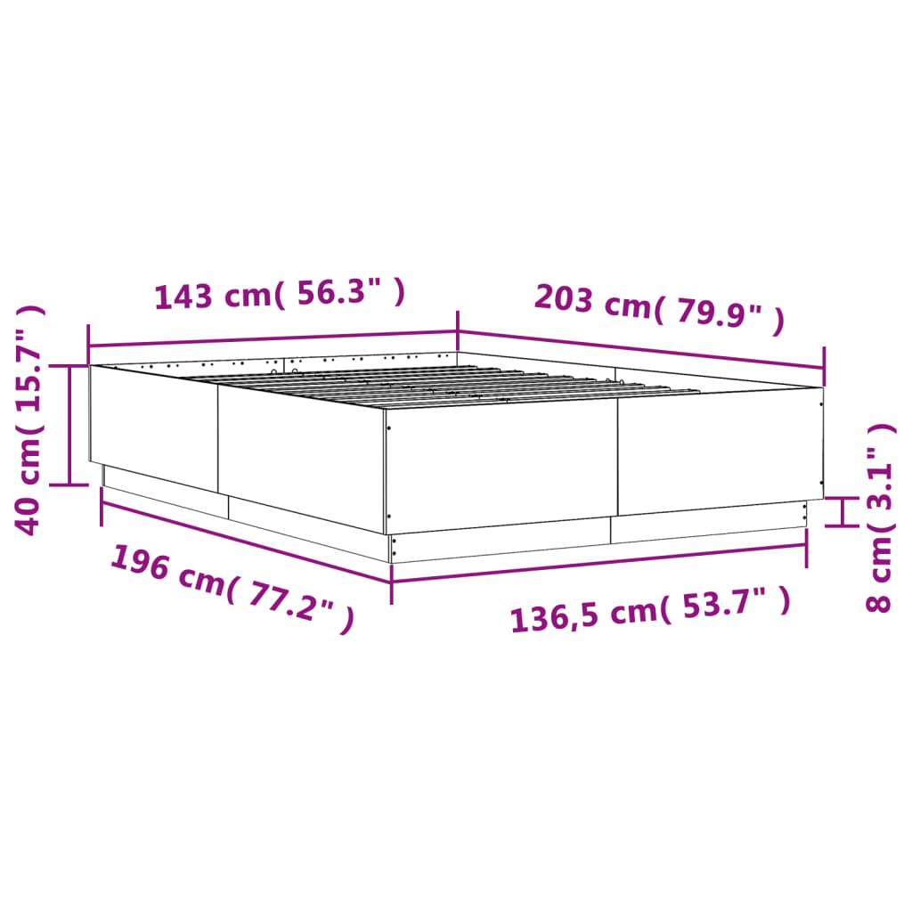 vidaXL Bettgestell Braun Eichen-Optik 140x200 cm Holzwerkstoff