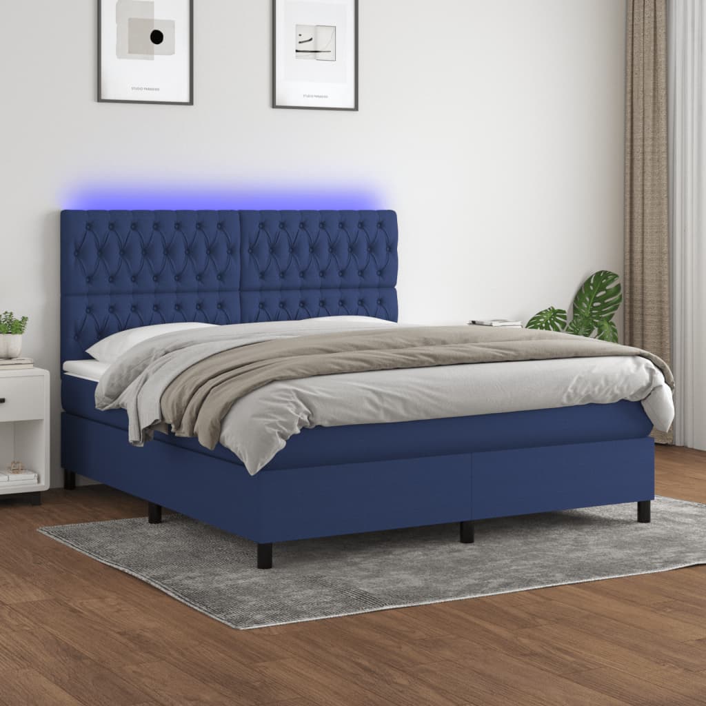 vidaXL Boxspringbett mit Matratze & LED Blau 180x200 cm Stoff