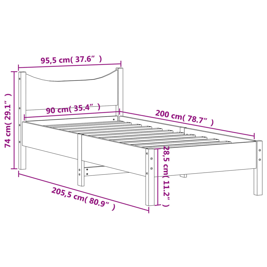 vidaXL Massivholzbett ohne Matratze Weiß 90x200 cm Kiefernholz