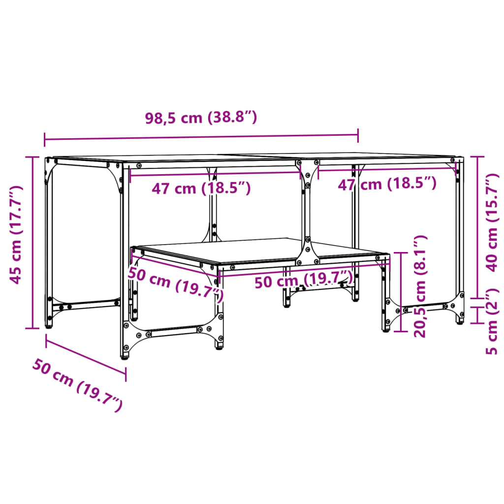 vidaXL Couchtisch mit Glasplatte Transparent 98,5x50x45 cm Stahl