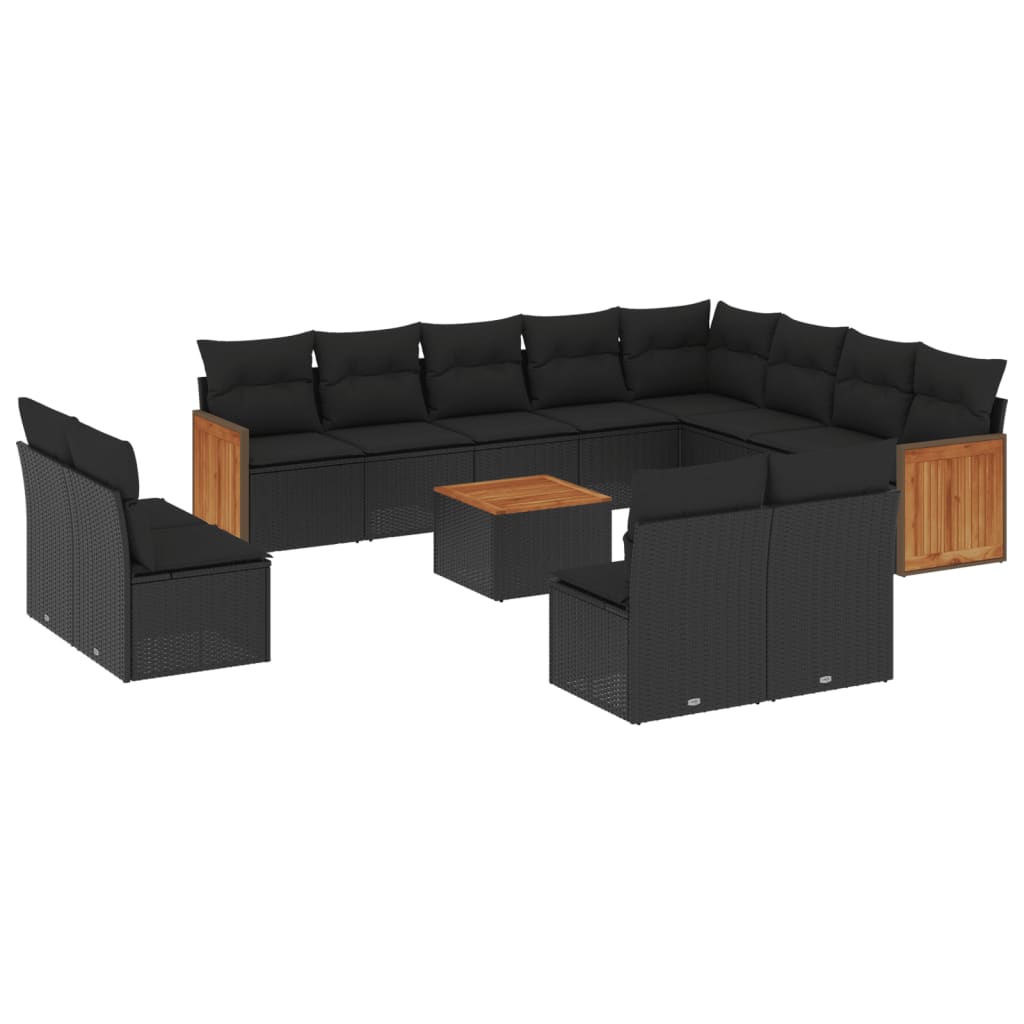 vidaXL 13-tlg. Garten-Sofagarnitur mit Kissen Schwarz Poly Rattan