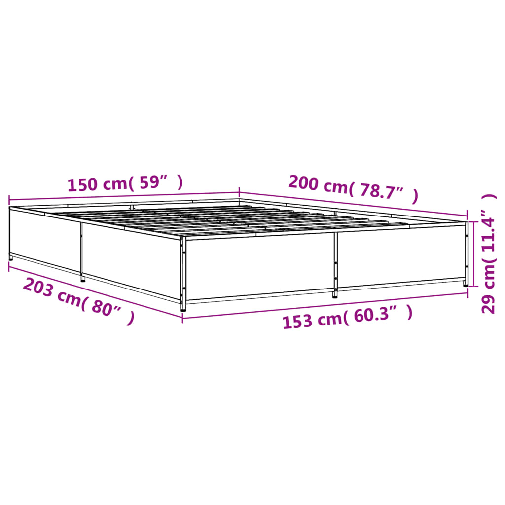 vidaXL Bettgestell Räuchereiche 150x200 cm Holzwerkstoff und Metall