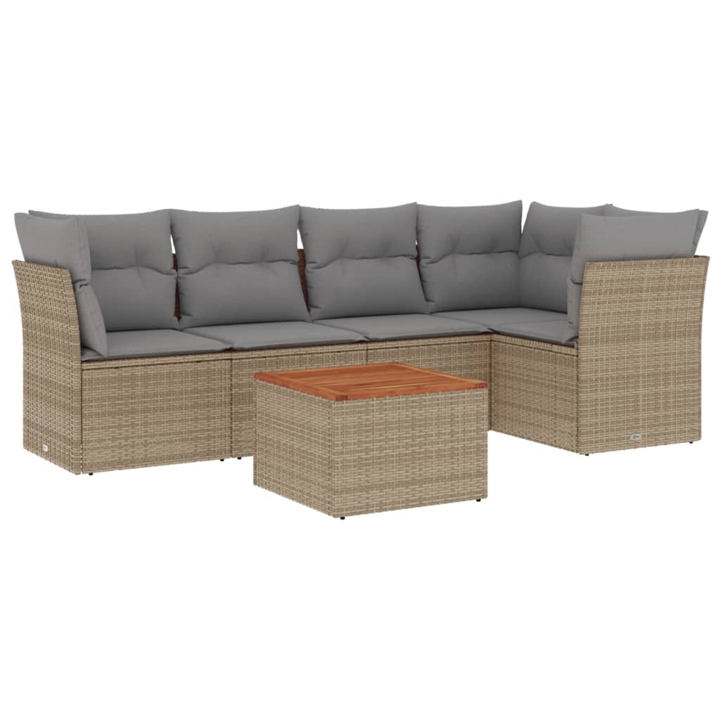 vidaXL 6-tlg. Garten-Sofagarnitur mit Kissen Beige Poly Rattan