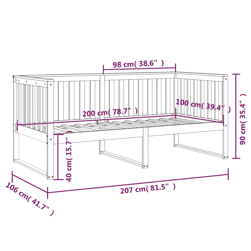 vidaXL Tagesbett Schwarz 100x200 cm Massivholz Kiefer