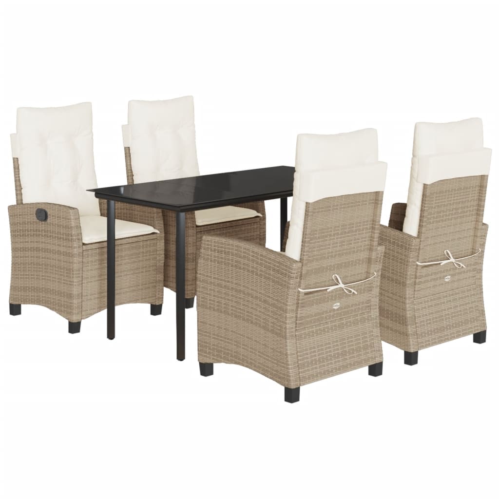 vidaXL 5-tlg. Garten-Essgruppe mit Kissen Beige Poly Rattan