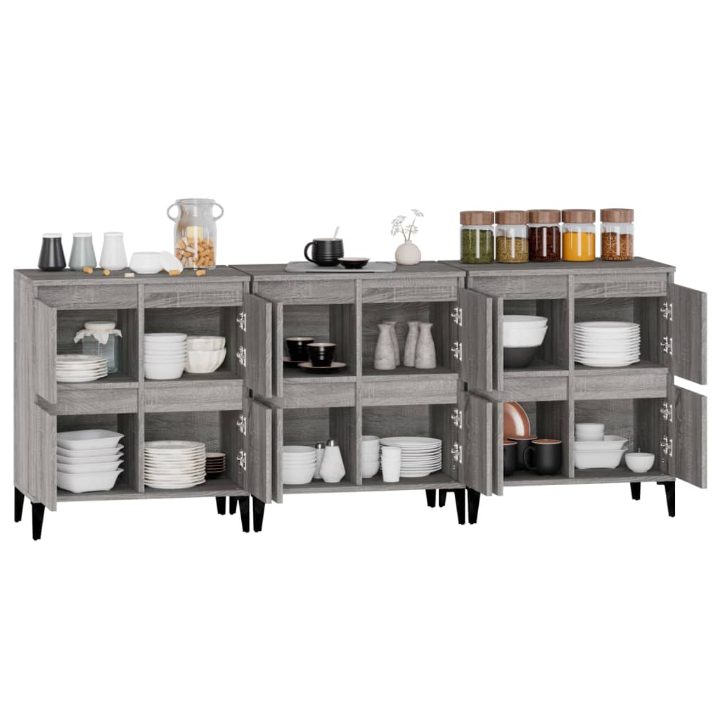 vidaXL Sideboards 3 Stk. Grau Sonoma 60x35x70 cm Holzwerkstoff