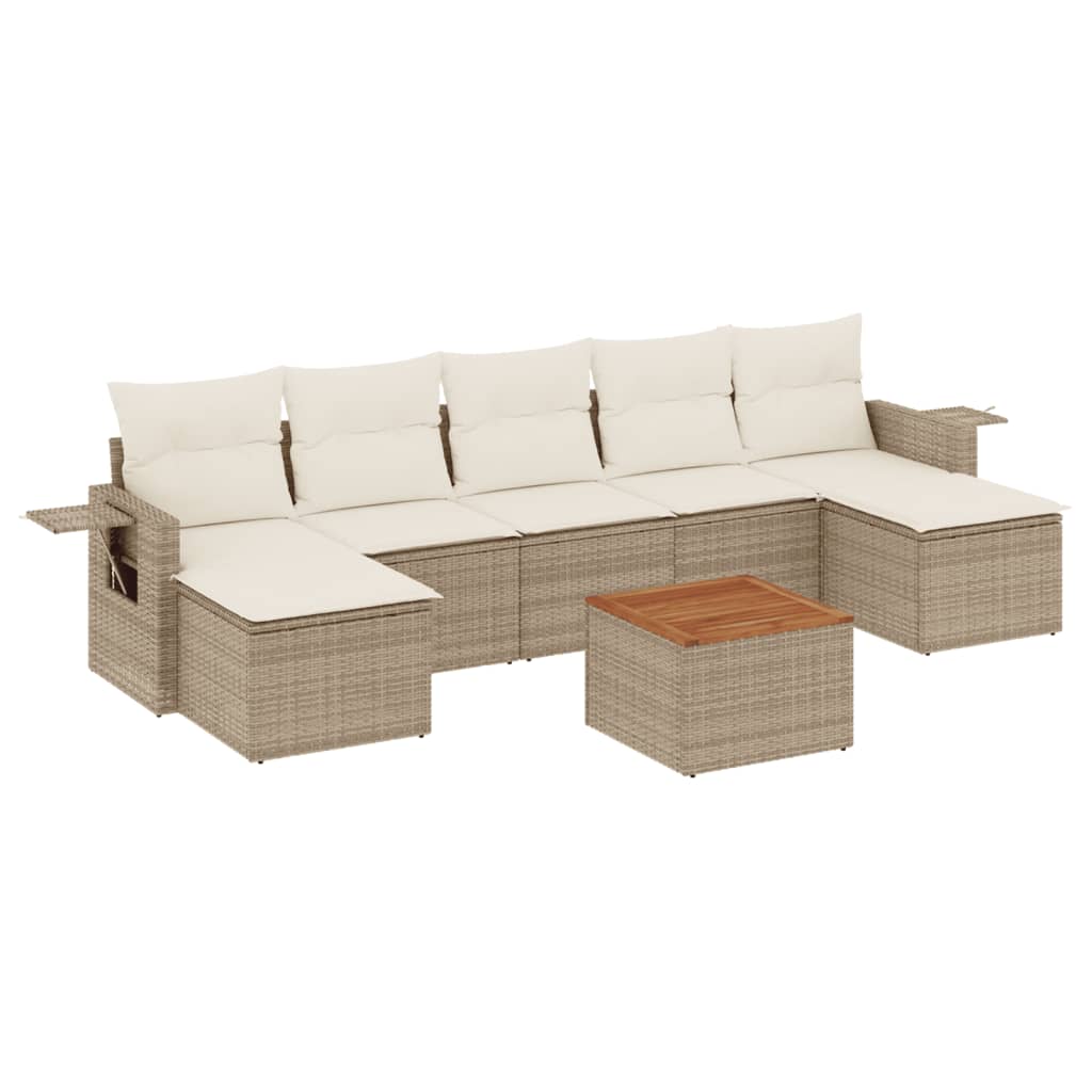 vidaXL 8-tlg. Garten-Sofagarnitur mit Kissen Beige Poly Rattan