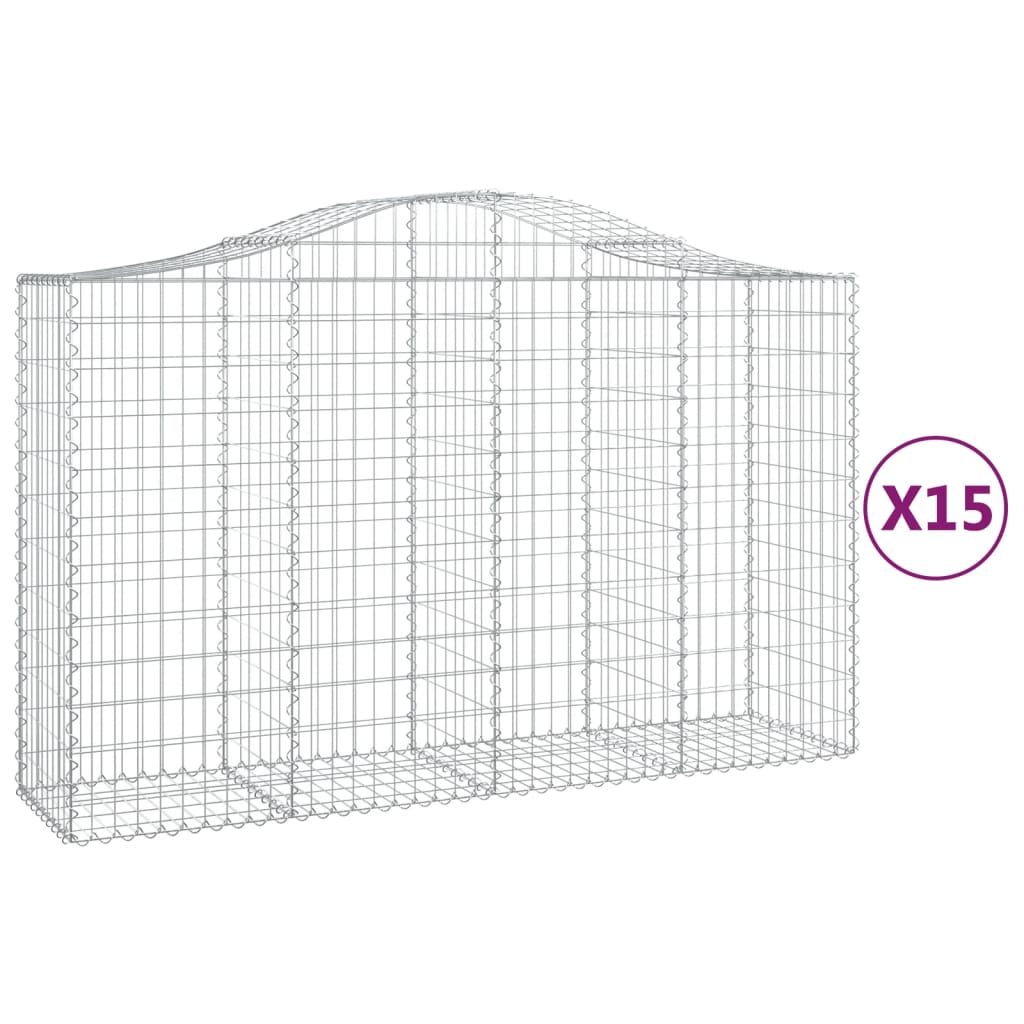 vidaXL Gabionen mit Hochbogen 15Stk. 200x50x120/140cm Verzinktes Eisen