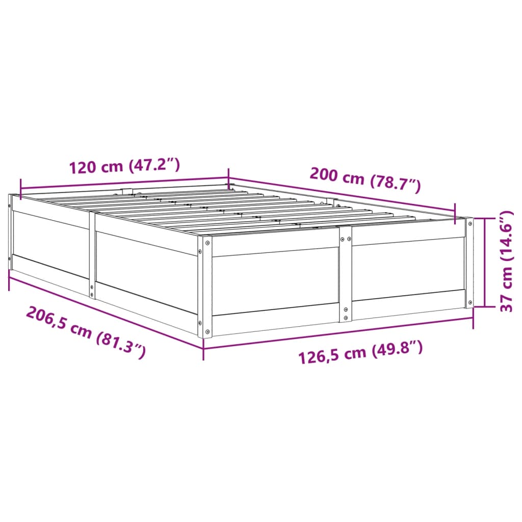 vidaXL Massivholzbett ohne Matratze 120x200 cm Kiefernholz