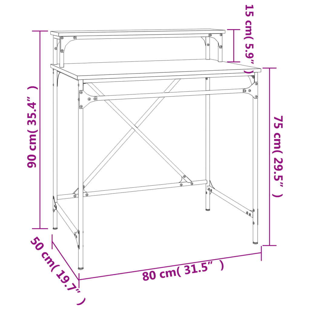 vidaXL Schreibtisch Braun Eichen-Optik 80x50x90 cm Holzwerkstoff Eisen